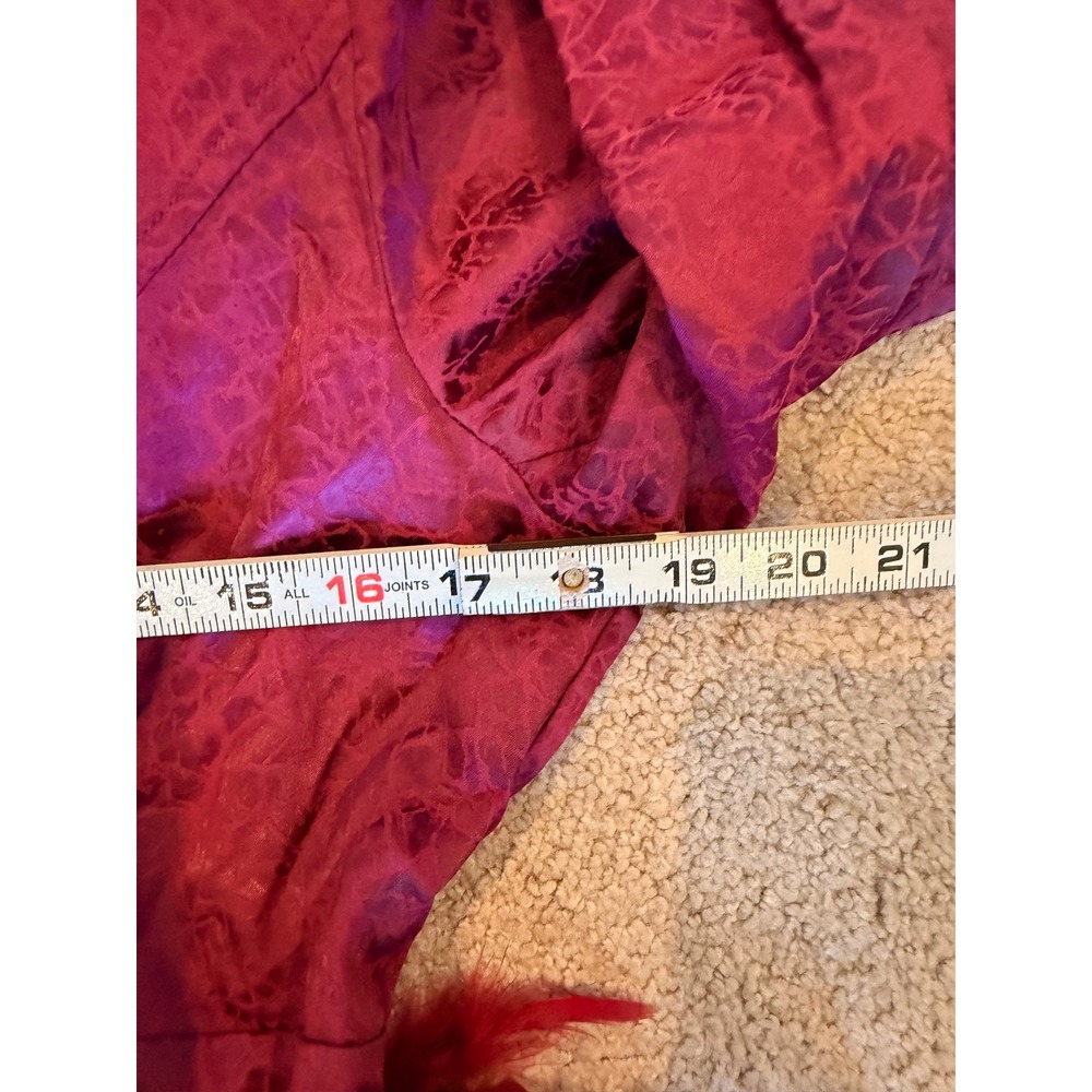 Burgundy Blazer Mini Dress Faux Feather Hem Deep V-Neck Lg Party Cocktail Baddie - Picture 7 of 16